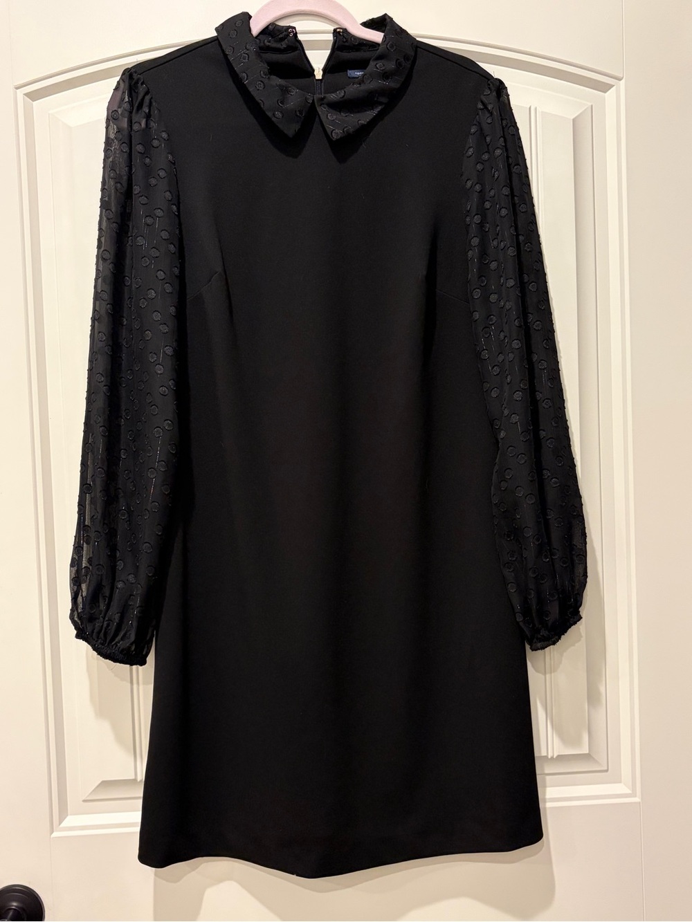 Tommy Hilfiger Black Long-Sleeve Dress with Textured Sleeves Size 10